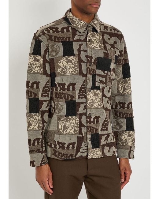 Les Deux Black Kaleb Patchwork-Jacquard Woven Overshirt for men