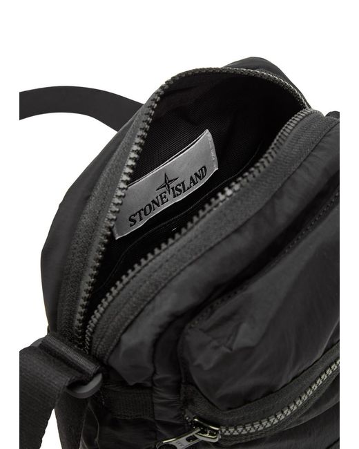 Stone Island Black Logo-Appliquéd Nylon Pouch Bag for men