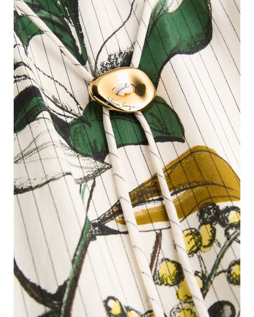 Stine Goya White Striped Printed Cotton Midi Shirt Dress