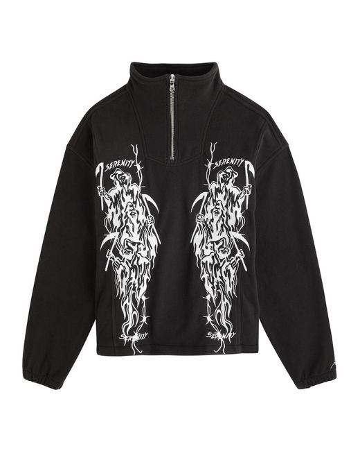 Warren Lotas Black Serenity Reaper Embroidered Fleece Jacket for men