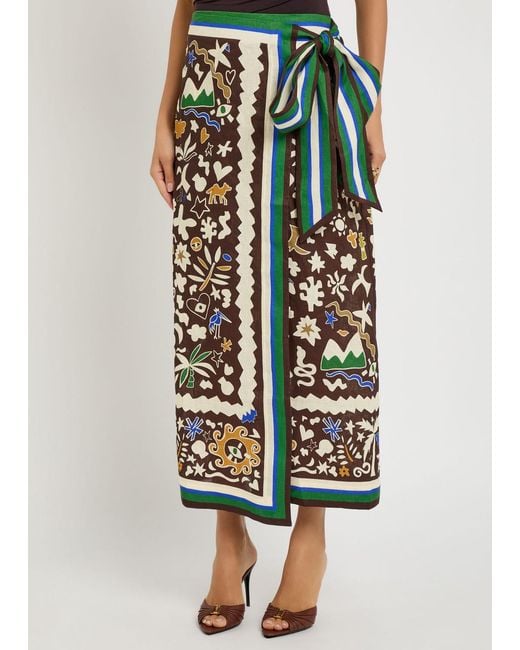 ALÉMAIS White Maroc Printed Linen Midi Wrap Skirt