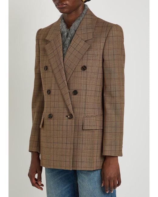 Chloé Brown Checked Double-Breasted Wool Blazer