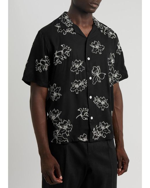 Rag & Bone Black Avery Resort Floral-Embroidered Twill Shirt for men