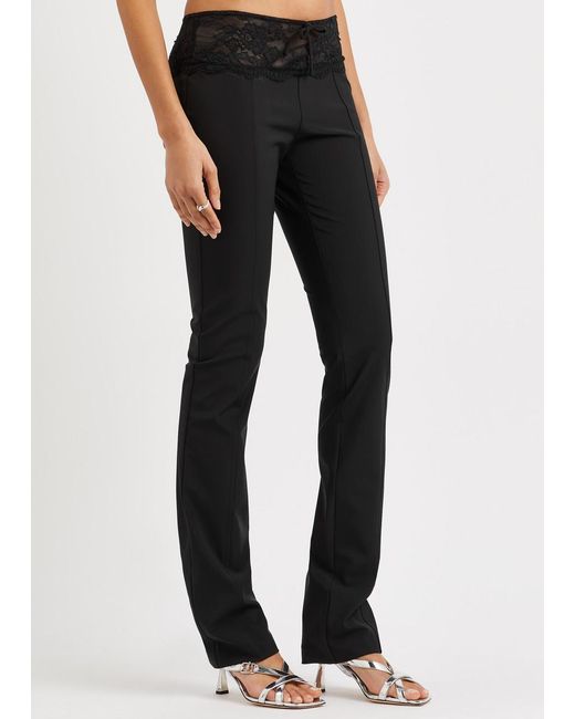Blumarine Black Lace-Trimmed Stretch-Jersey Trousers