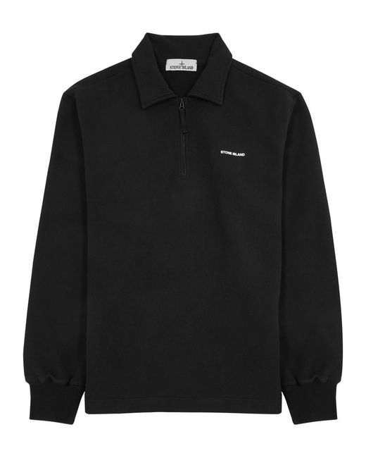 Stone Island Black Logo Half-Zip Cotton Sweatshirt for men