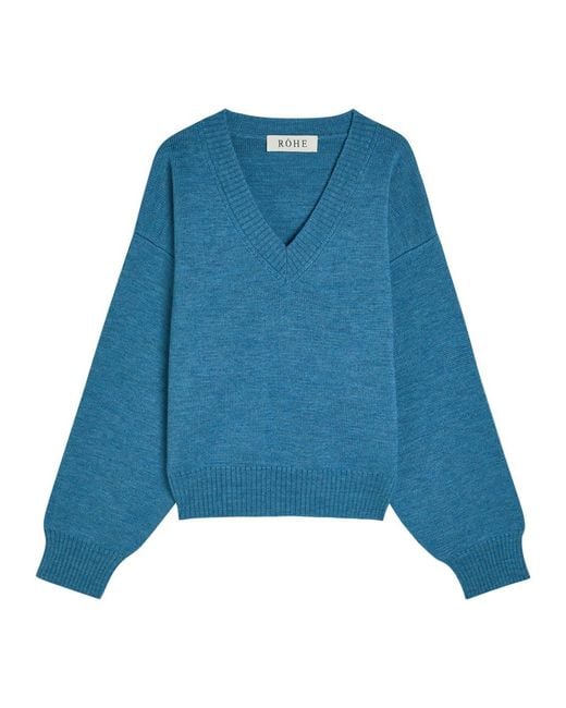 Rohe Blue V-Neck Wool Jumper