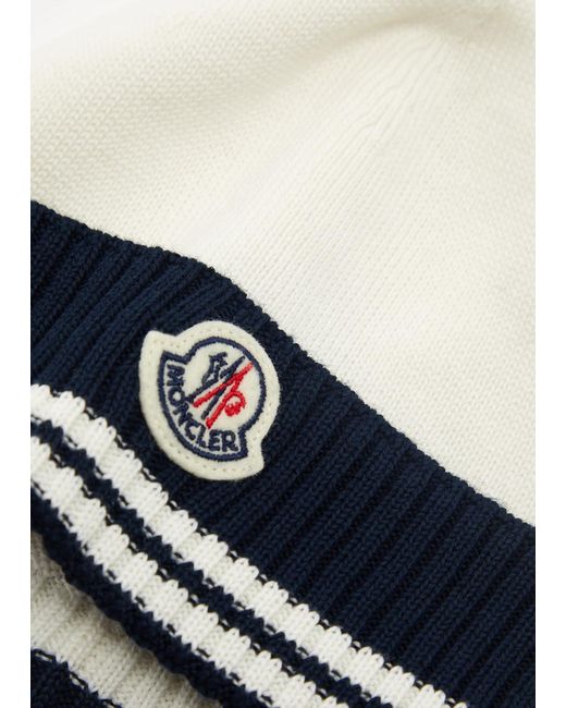 Moncler White Kids Striped Logo Cotton Beanie for men