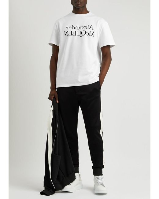 Alexander McQueen White Logo-Print Cotton T-Shirt for men
