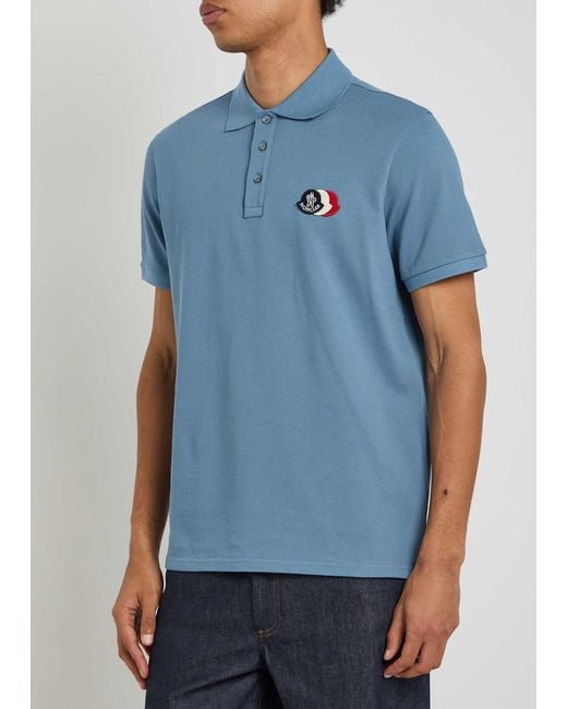 Moncler Blue Logo-Appliquéd Piqué Cotton Polo Shirt for men