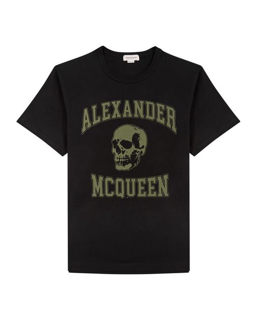 Alexander McQueen Black Varsity Printed Cotton T-Shirt for men