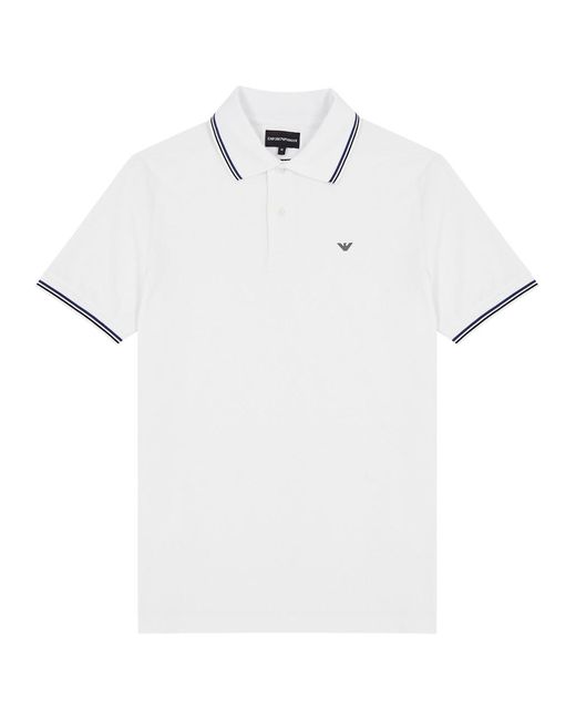 Emporio Armani White Logo Piqué Stretch-cotton Polo Shirt for men