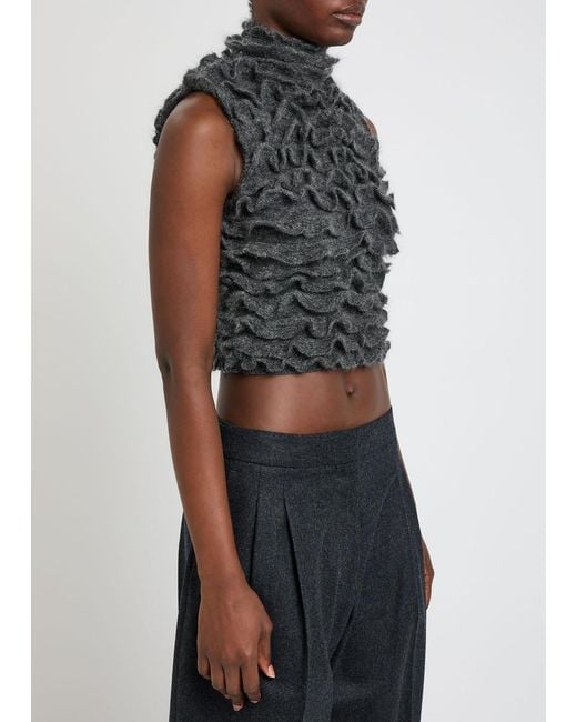 Alaïa Gray Ruffled Mohair-Blend Cropped Top