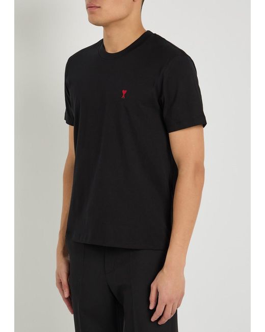 AMI Black Logo-Embroidered Cotton T-Shirt for men