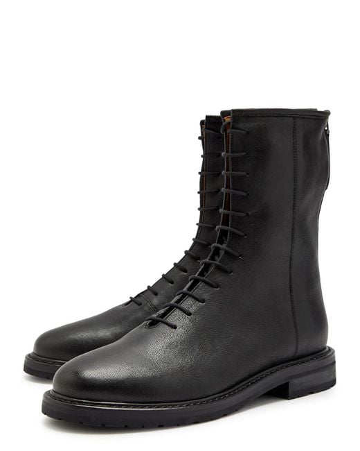 LEGRES Black Grained Leather Ankle Boots