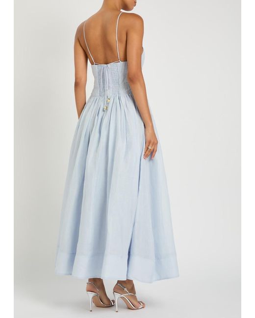 Aje. Blue Helene Pleated Ramie Maxi Dress