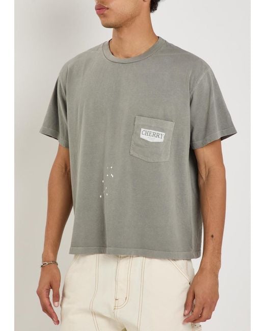 CHERRY LA Gray Chevron Boxy Paint-Splatter Cotton T-Shirt for men