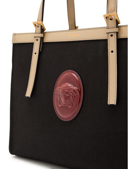 Versace Black Medium Logo-Appliquéd Leather And Canvas Tote
