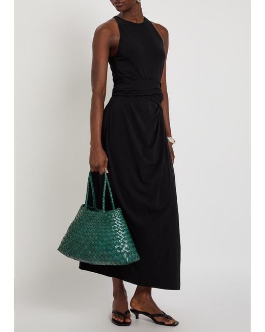 Another Tomorrow Black Sarong-Effect Jersey Midi Dress