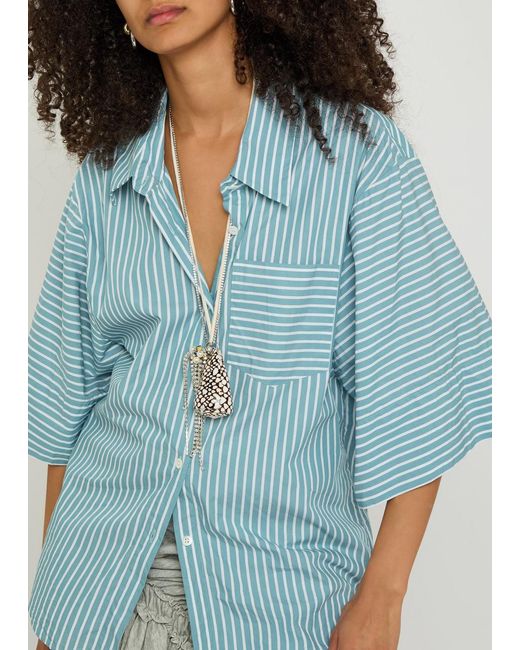 Dries Van Noten Blue Clea Striped Cotton And Silk-Blend Shirt