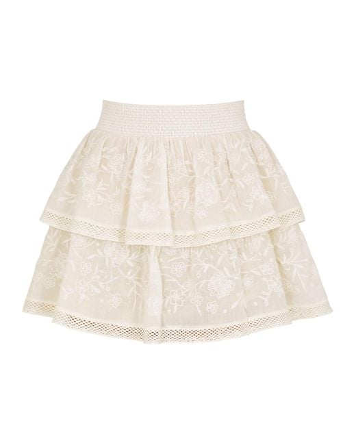 Alice + Olivia Alice + Olivia Jojo Off-white Ruffled Cotton Mini Skirt