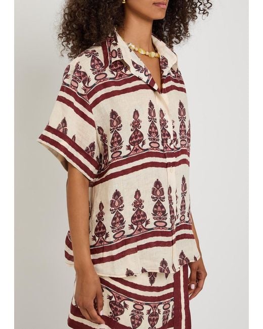 Johanna Ortiz Pink La Creciente Printed Linen Shirt