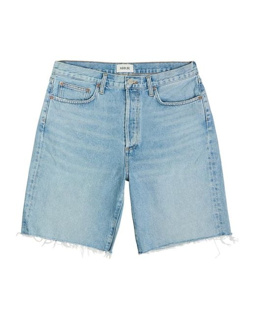 Agolde Blue Anson Frayed Denim Shorts for men