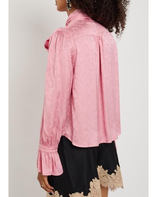 Rixo Pink Evanora Floral-Jacquard Satin Blouse