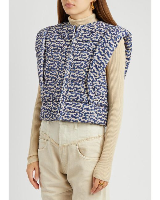 Isabel Marant Blue Aziela Quilted Brushed Cotton Gilet