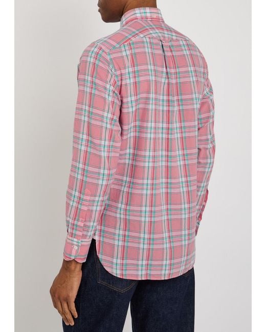 Drake's Pink Plaid Cotton Shirt for men