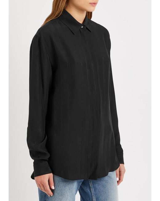 Saint Laurent Black Stripe And Logo-jacquard Silk Shirt