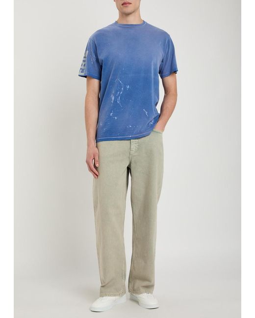 GALLERY DEPT. Blue Painted French Collector Distressed Cotton T-Shirt for men