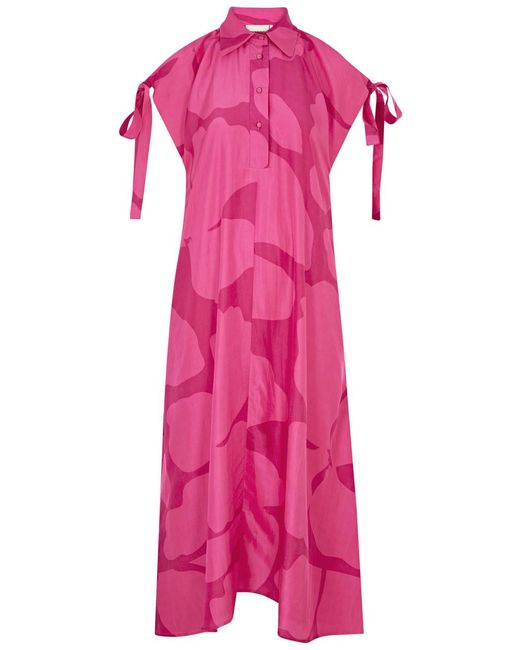 LOVEBIRDS Pink Merry Printed Silk-satin Midi Dress