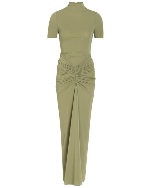Ronny Kobo Green Enid Ruched Tissue Jersey Maxi Dress