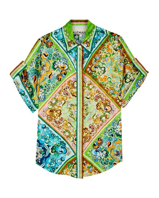 ALÉMAIS Green Dreamer Printed Silk-satin Shirt