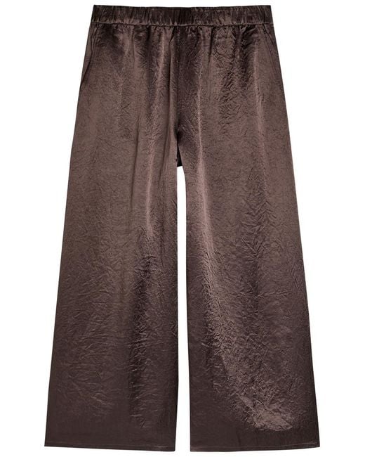 Eileen Fisher Brown Crinkled Wide-Leg Satin Trousers