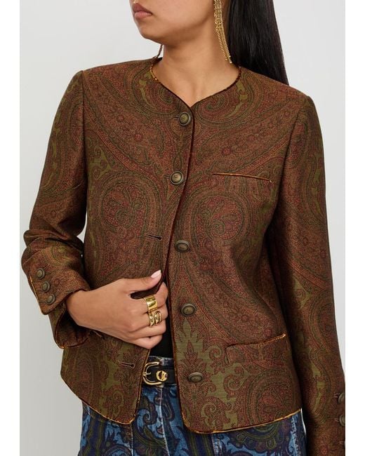 Etro Brown Paisley-Jacquard Tailored Woven Jacket