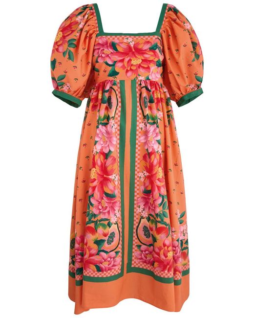Farm Rio Red Fruit Garden Printed Cotton Midi Dress