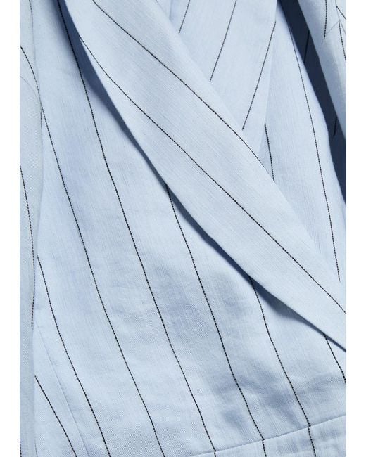 Rebecca Vallance Blue Effie Pinstripe Belted Linen-Blend Midi Dress