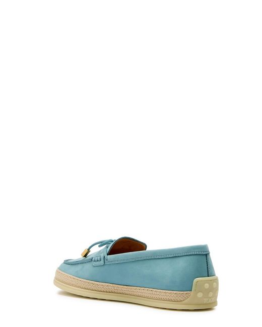 Tod's Green Raffia-Trim Suede Loafers