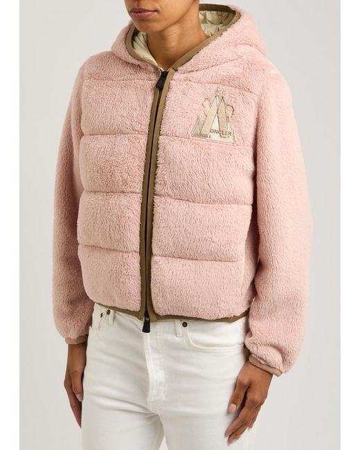 Moncler Pink Hooded Faux Fur Jacket