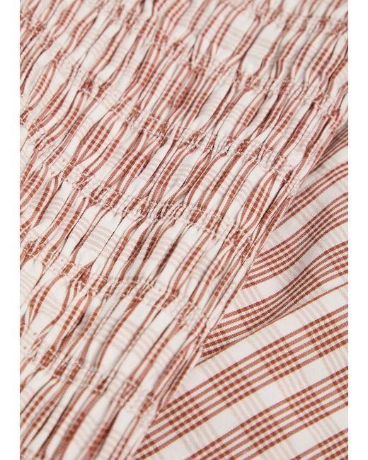 Faithfull The Brand Pink Laia Checked Shirred Cotton Maxi Dress
