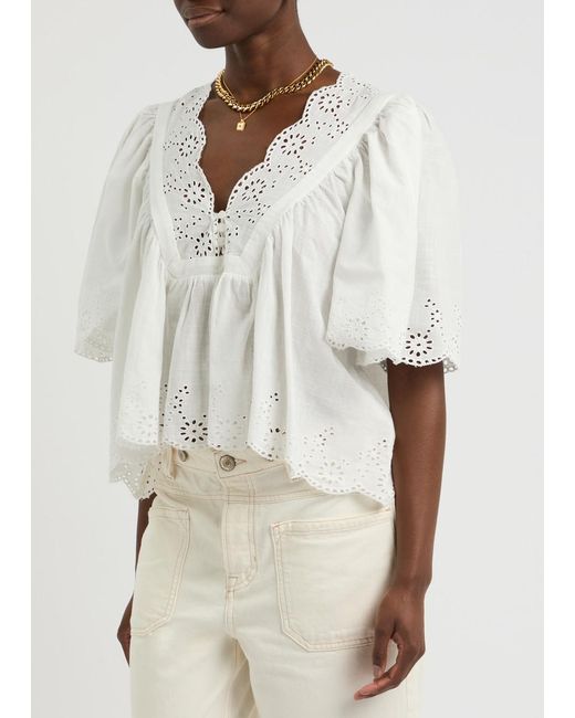 Free People White Costa Broderie Anglaise Cotton Blouse