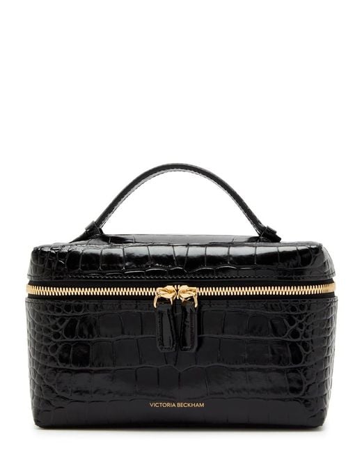 Victoria Beckham Black Vanity Crocodile-Effect Glossed Leather Cross-Body Bag