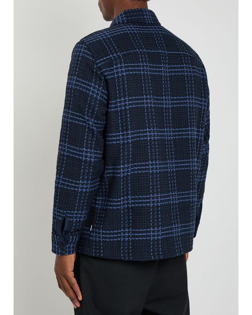 Wax London Blue Whiting Checked Cotton-Blend Overshirt for men