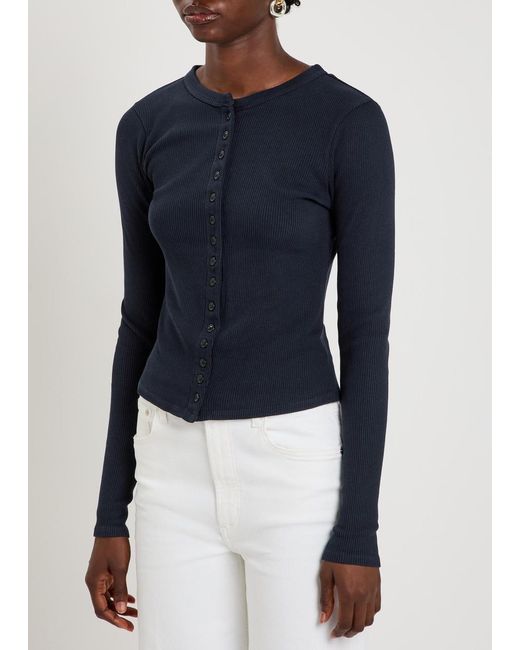 Citizens of Humanity Blue Kari Ribbed Cotton-Blend Cardigan