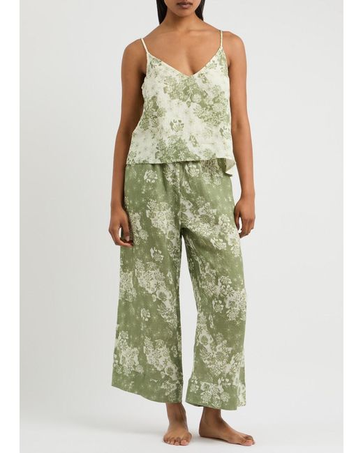 Desmond & Dempsey Green Flowers Of Time Linen Pyjama Set