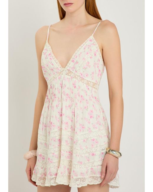 LoveShackFancy Natural Alonna Floral-Print Cotton Mini Dress