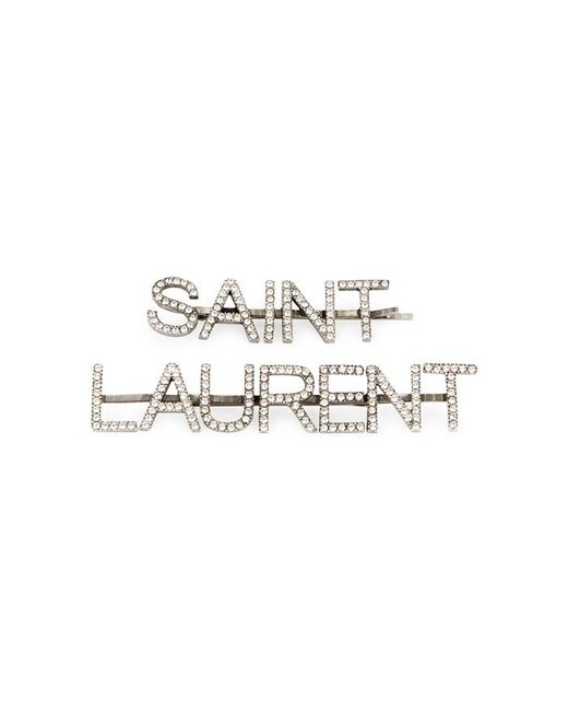 Saint Laurent Metallic Crystal-embellished Hair Clips