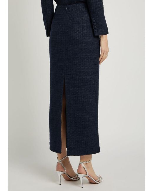 Roland Mouret Blue Ceremony Metallized Bouclé Midi Skirt