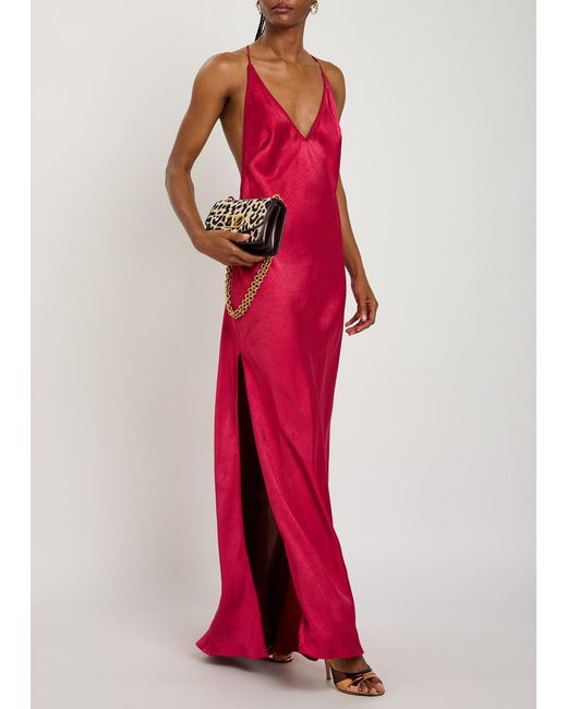 Anna October Pink Justina Open-Back Satin Maxi Dress